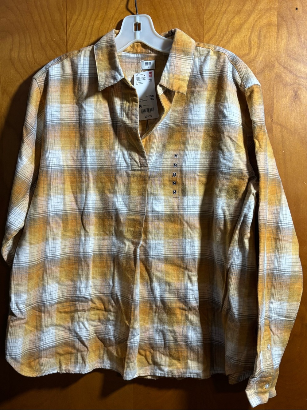 Yellow Plaid Long Sleeve Shirt, Size Medium